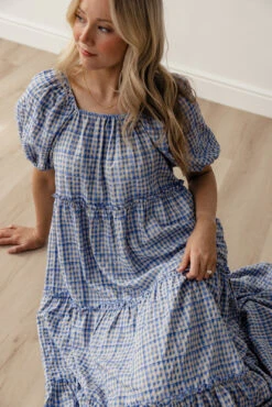 Gingham Tiered Maxi Dress with Puff Sleeves - Audie -ROOLEE FASHION SHOP 7W4A0370