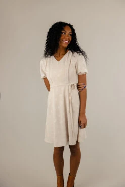 Nursing Friendly V-Neck Dress with Pockets - Alyssa Embossed