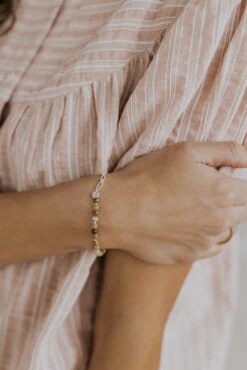 Semi-Precious Gemstone & Silver Paperclip Stacking Bracelet