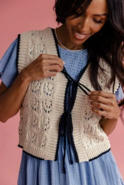 Boho Crochet Tie-Front Vest - Vintage Inspired Layering Top