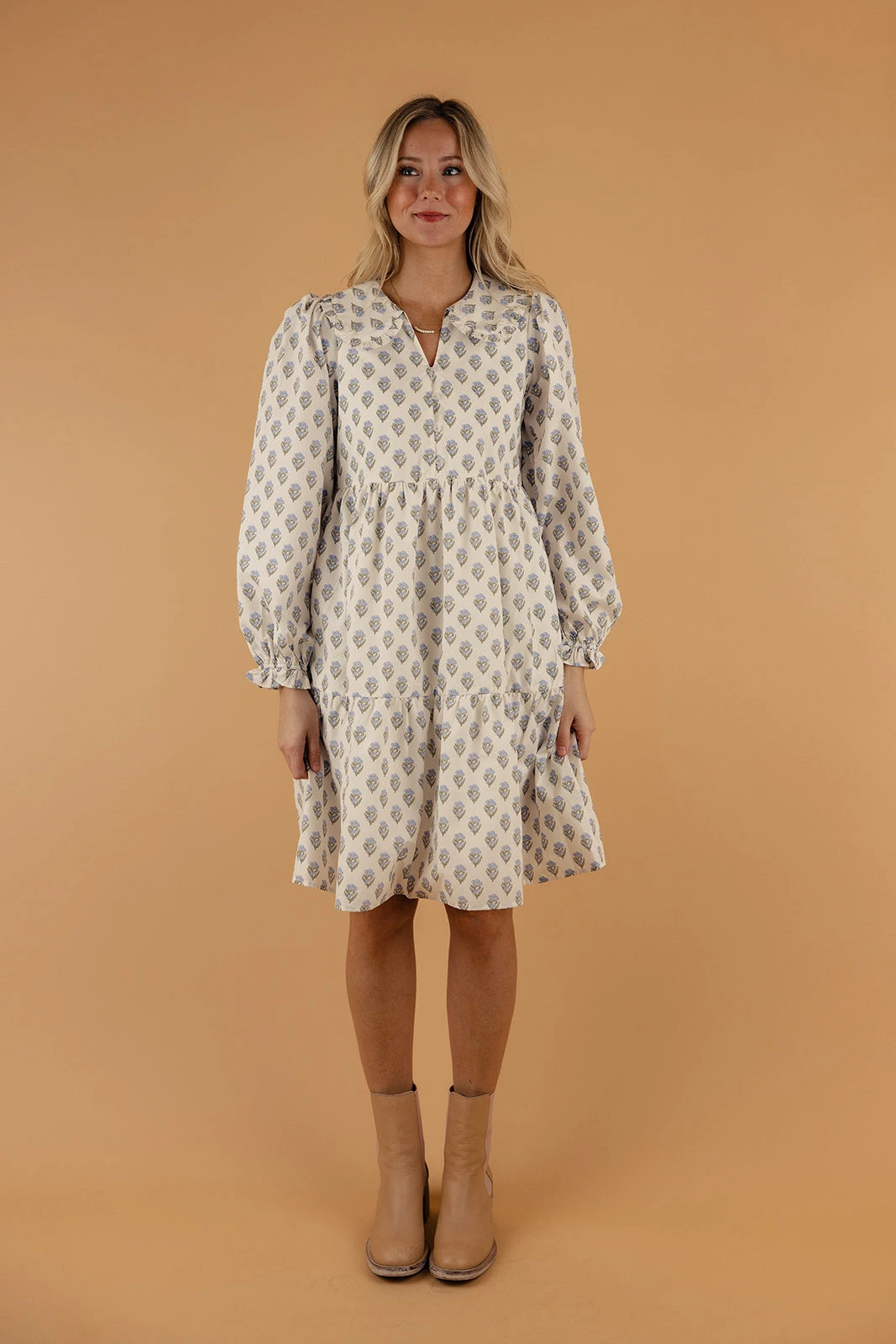 Cottagecore Tiered Mini Dress with Peter Pan Collar and Poet Sleeves 7 Cottagecore Tiered Mini Dress with Peter Pan Collar and Poet Sleeves - Image 5