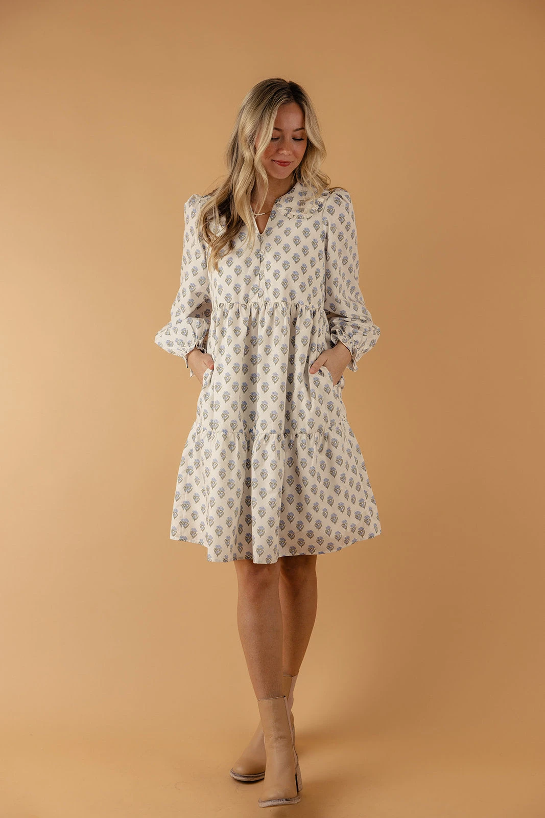 Cottagecore Tiered Mini Dress with Peter Pan Collar and Poet Sleeves 6 Cottagecore Tiered Mini Dress with Peter Pan Collar and Poet Sleeves - Image 4