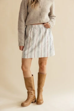 Striped Floral Mini Skirt with Elastic Waist and Gathered Detail -ROOLEE FASHION SHOP 7W4A0676 04361444 1c8a 4c85 af4b f51f63ca1351