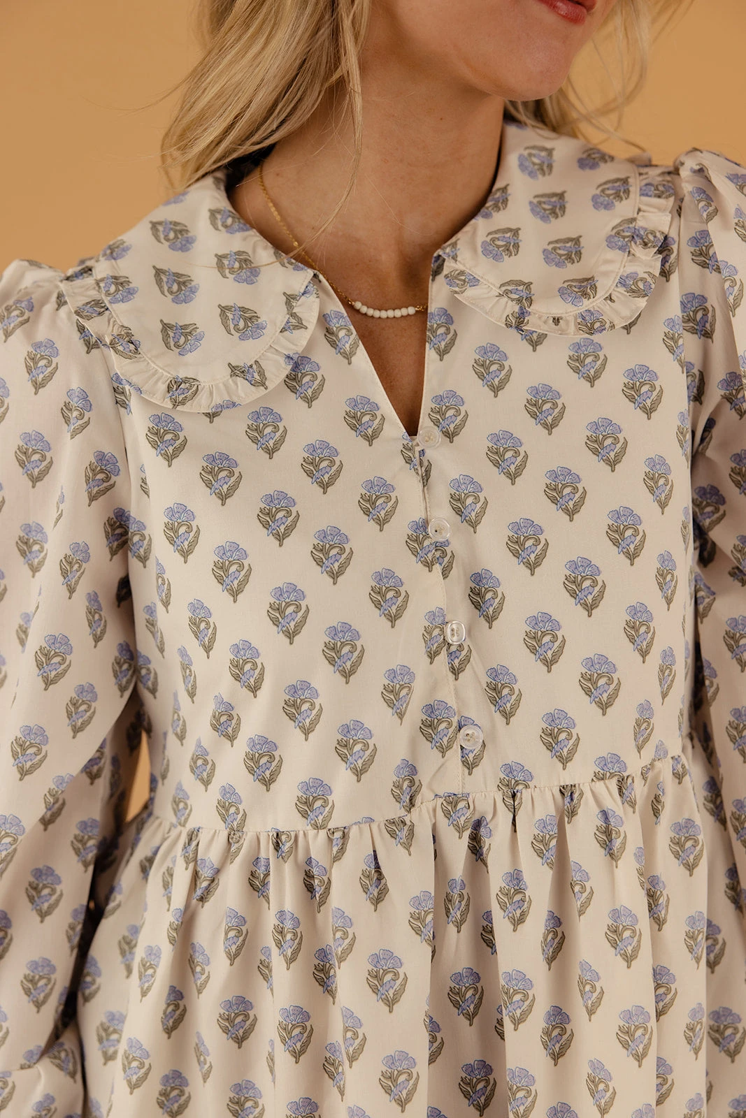 Cottagecore Tiered Mini Dress with Peter Pan Collar and Poet Sleeves 4 Cottagecore Tiered Mini Dress with Peter Pan Collar and Poet Sleeves - Image 2