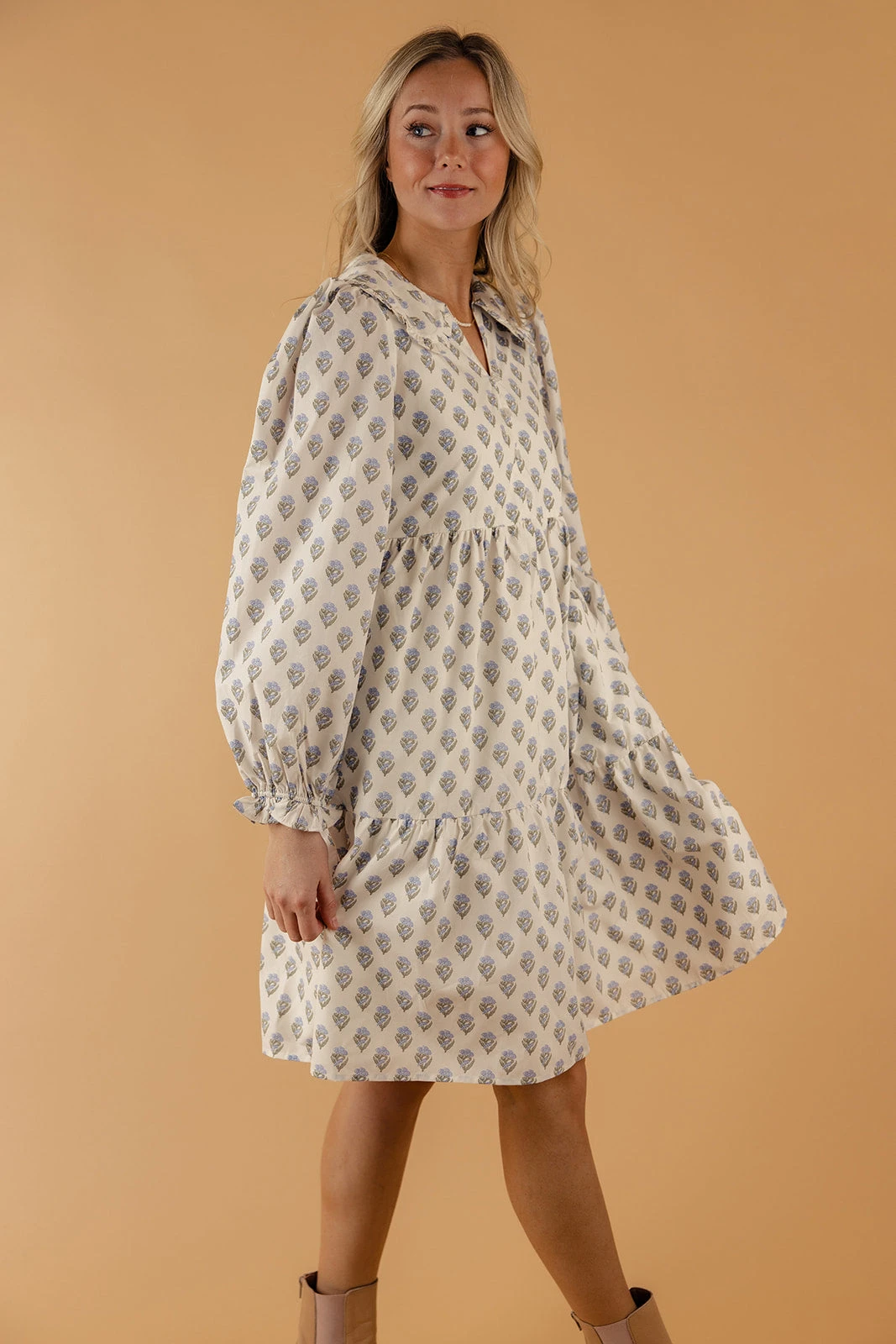 Cottagecore Tiered Mini Dress with Peter Pan Collar and Poet Sleeves 10 Cottagecore Tiered Mini Dress with Peter Pan Collar and Poet Sleeves - Image 8