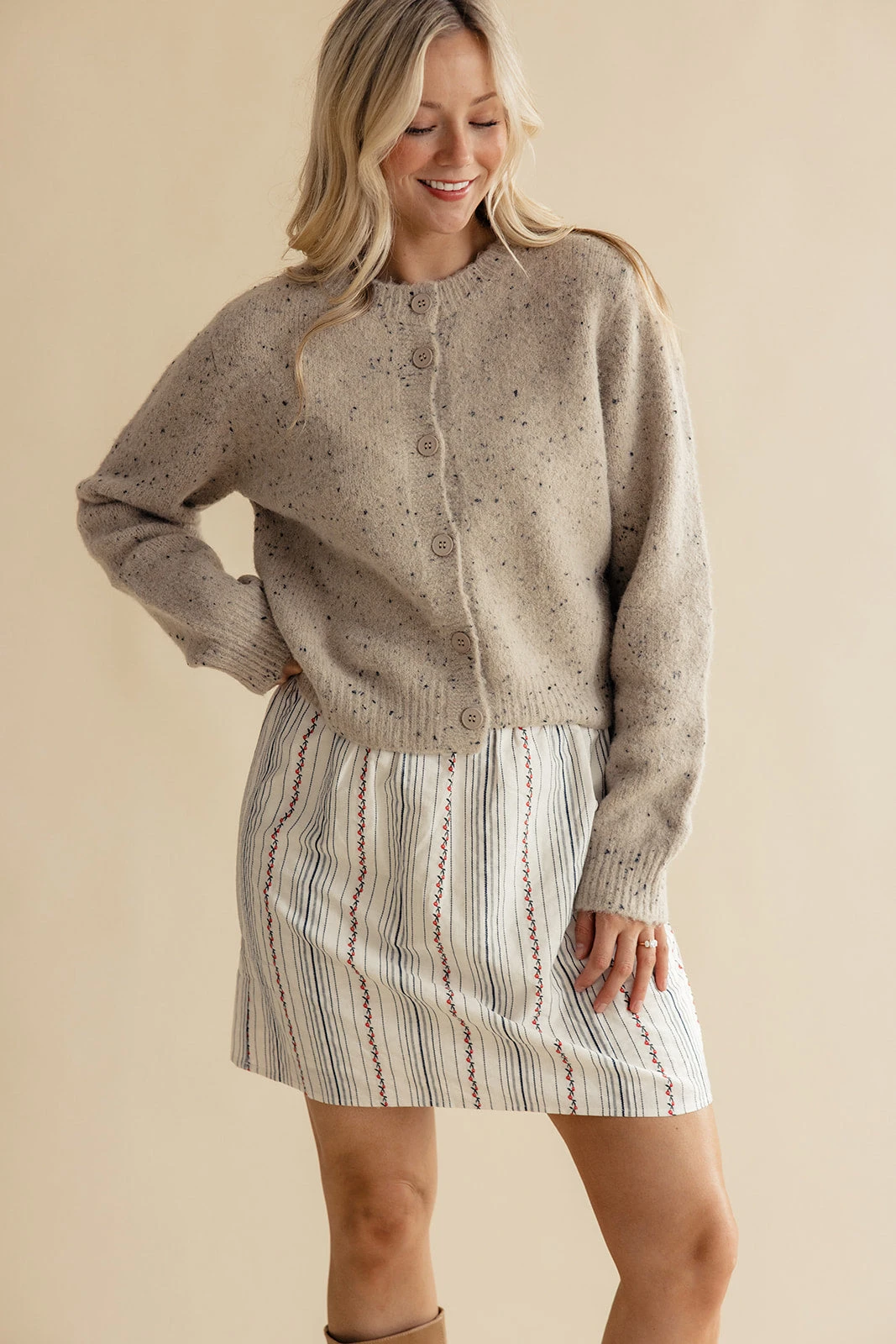 Speckled Button Front Cardigan - Defying Gravity Thick Knit Outerwear 13 Speckled Button Front Cardigan - Defying Gravity Thick Knit Outerwear - Image 11