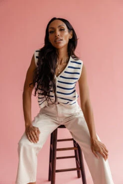 Striped Button-Up Knit Vest with Ribbed Hem -ROOLEE FASHION SHOP 7W4A0735 0d8f17c5 ce34 4892 8b8b 6dc1392f4439