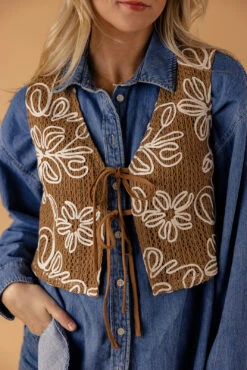 Boho Heart Embroidered Tie-Front Vest