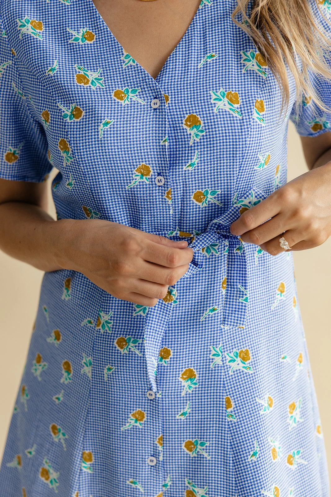 Button Down V-Neck Dress with Adjustable Waist Tie - Zooey 9 Button Down V-Neck Dress with Adjustable Waist Tie - Zooey - Image 7