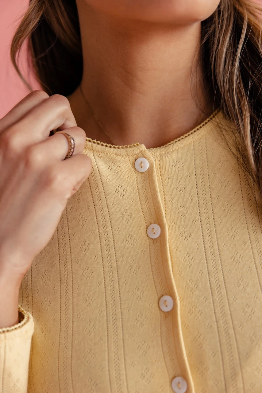 Just Friends Pointelle Cardigan - Dainty Cropped Knit Outerwear 9 Just Friends Pointelle Cardigan - Dainty Cropped Knit Outerwear - Image 7