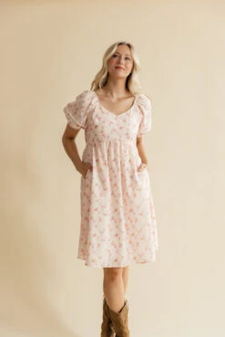 Women's Bubble Sleeve Dress with Elastic Waist and Pockets -ROOLEE FASHION SHOP 7W4A0935 6a3c2563 f909 447a 8fff be48ec6b54ce