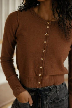Mocha Knit Cardigan - Relaxed Fit Open Front Sweater