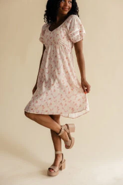 Women's Bubble Sleeve Dress with Elastic Waist and Pockets