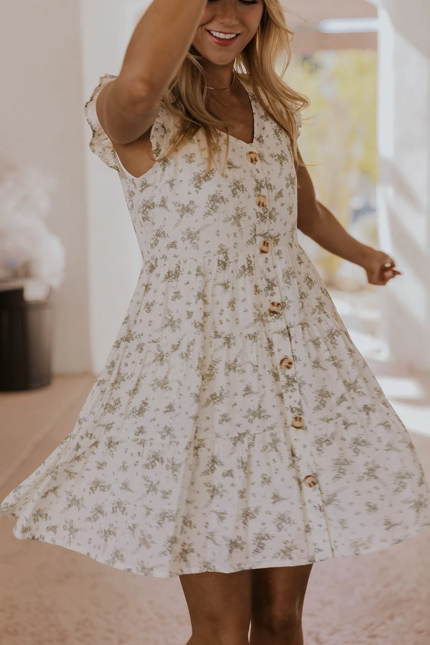 Floral Flutter Sleeve Tiered Button Down Dress 4 Floral Flutter Sleeve Tiered Button Down Dress - Image 2