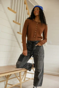 Mocha Knit Cardigan - Relaxed Fit Open Front Sweater -ROOLEE FASHION SHOP 7W4A1064