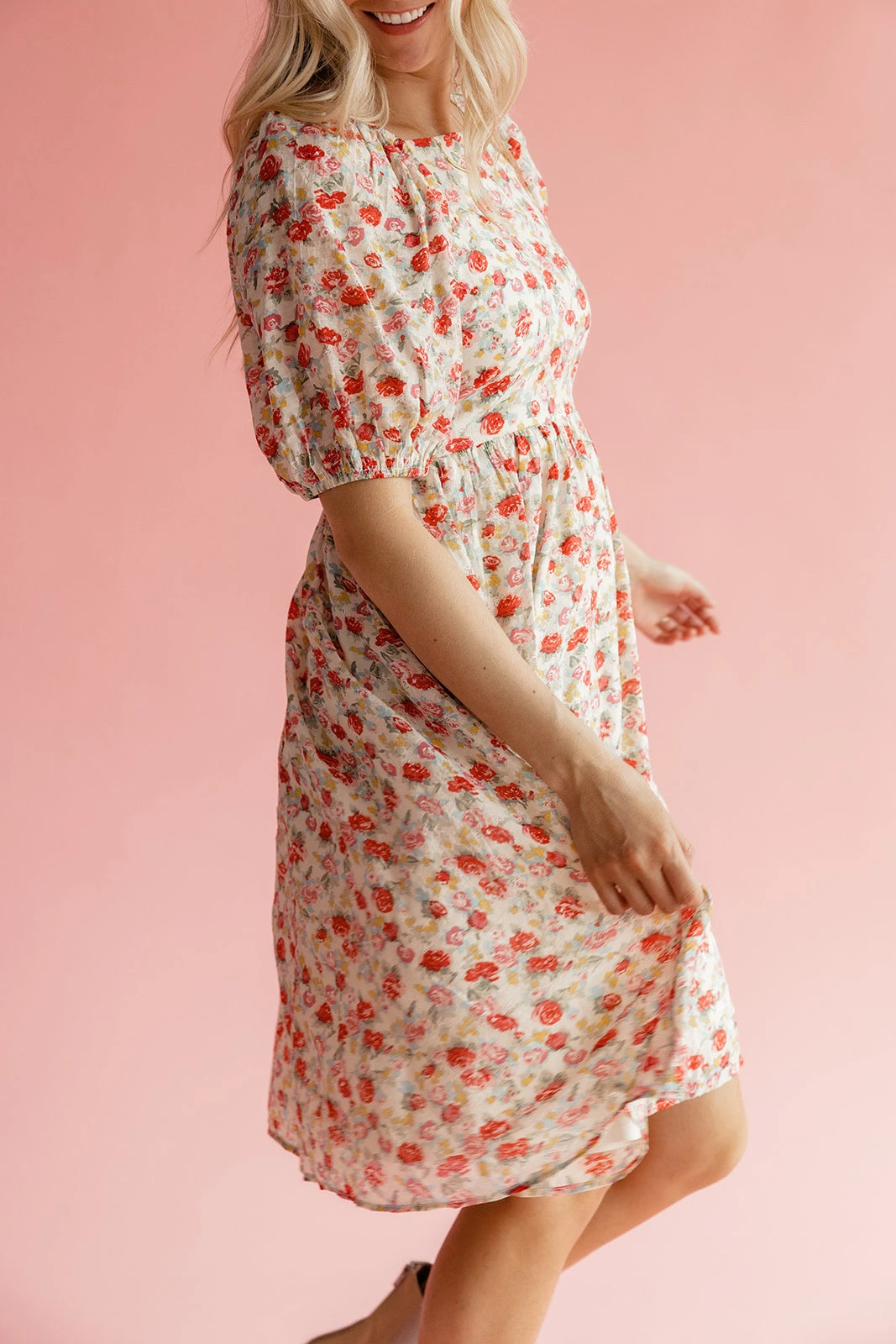 Floral Square Neck Midi Dress with Pockets - Pink and Red Blossom 8 Floral Square Neck Midi Dress with Pockets - Pink and Red Blossom - Image 6