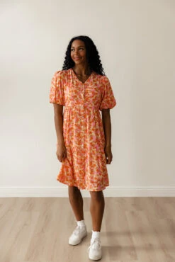 Red Floral Button Down Dress with Pockets -ROOLEE FASHION SHOP 7W4A1252