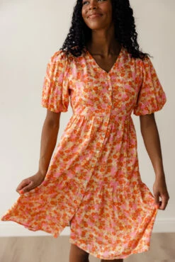 Red Floral Button Down Dress with Pockets -ROOLEE FASHION SHOP 7W4A1276