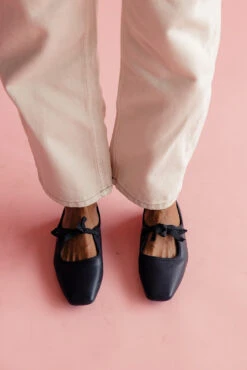 Square Toe Mary Jane Flats - Elegant Matte Bow Ballet Shoes