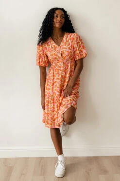 Red Floral Button Down Dress with Pockets