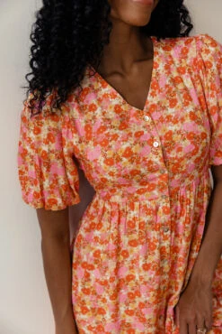Red Floral Button Down Dress with Pockets -ROOLEE FASHION SHOP 7W4A1305