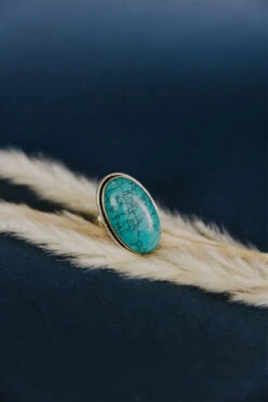 Mediterranean Turquoise Oval Ring with Adjustable Silver Band