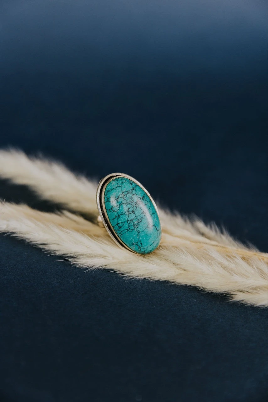 Mediterranean Turquoise Oval Ring with Adjustable Silver Band 3 Mediterranean Turquoise Oval Ring with Adjustable Silver Band