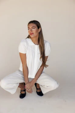 Peter Pan Collar Blouse - Estella Lace Trim Puff Sleeve Top -ROOLEE FASHION SHOP 7W4A1471 1