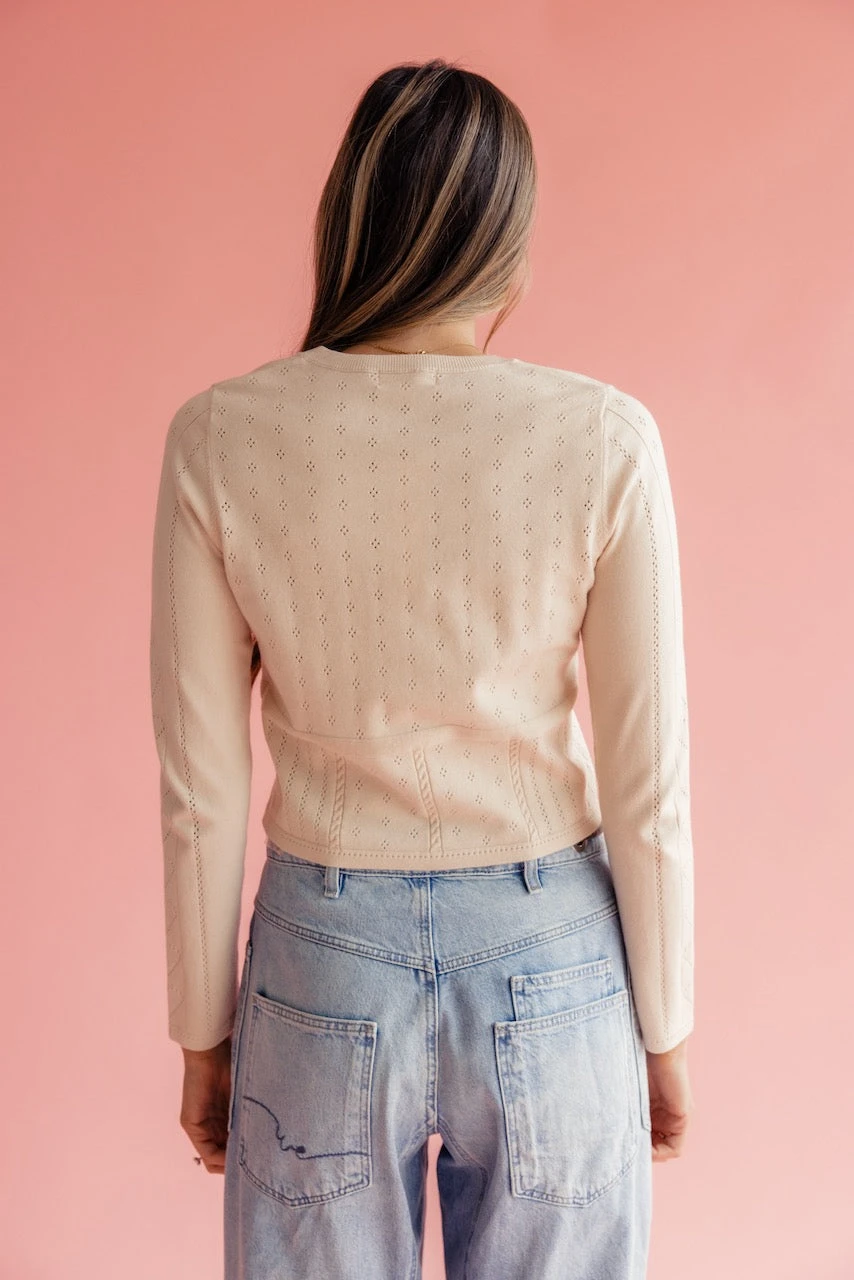 Pointelle Cropped Cardigan - Lenora Soft Knit Layering Piece 6 Pointelle Cropped Cardigan - Lenora Soft Knit Layering Piece - Image 4