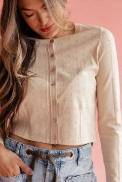 Pointelle Cropped Cardigan - Lenora Soft Knit Layering Piece 14 Pointelle Cropped Cardigan - Lenora Soft Knit Layering Piece -ROOLEE FASHION SHOP 7W4A1488