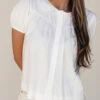 Peter Pan Collar Blouse - Estella Lace Trim Puff Sleeve Top -ROOLEE FASHION SHOP 7W4A1494