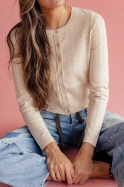 Pointelle Cropped Cardigan - Lenora Soft Knit Layering Piece