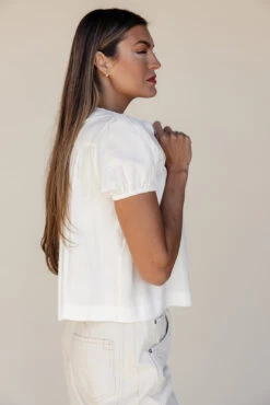 Peter Pan Collar Blouse - Estella Lace Trim Puff Sleeve Top -ROOLEE FASHION SHOP 7W4A1499