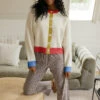 Multi-Color Block Knit Cardigan Sweater in Cream