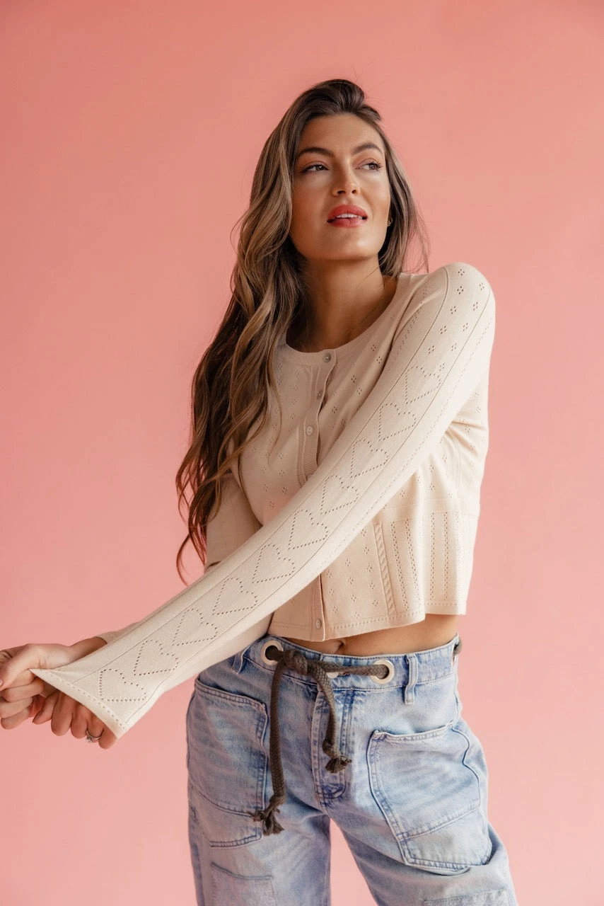 Pointelle Cropped Cardigan - Lenora Soft Knit Layering Piece 4 Pointelle Cropped Cardigan - Lenora Soft Knit Layering Piece - Image 2