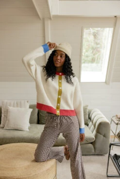 Multi-Color Block Knit Cardigan Sweater in Cream -ROOLEE FASHION SHOP 7W4A1525