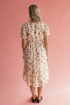 Floral Midi Dress with Puff Sleeves and Pockets -ROOLEE FASHION SHOP 7W4A1580