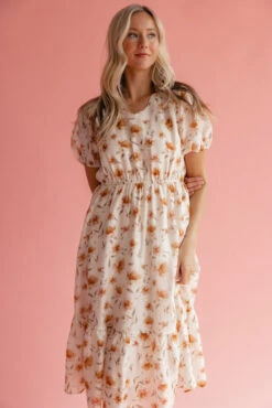 Floral Midi Dress with Puff Sleeves and Pockets -ROOLEE FASHION SHOP 7W4A1598