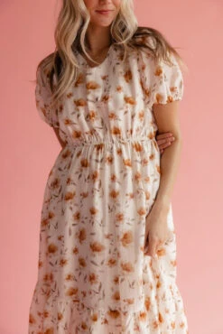 Floral Midi Dress with Puff Sleeves and Pockets -ROOLEE FASHION SHOP 7W4A1599