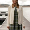 White Barn Jacket: Shoreline Zip Outerwear with Contrast Collar