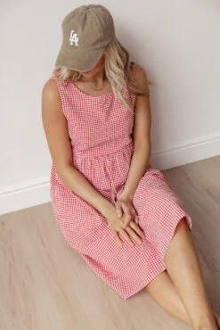 Gingham Summer Tank Dress with Pockets - Sleeveless Midi -ROOLEE FASHION SHOP 7W4A1818