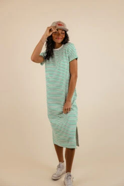 Striped Knit Midi Dress with Side Slit - Comfortable Boxy Fit -ROOLEE FASHION SHOP 7W4A1838