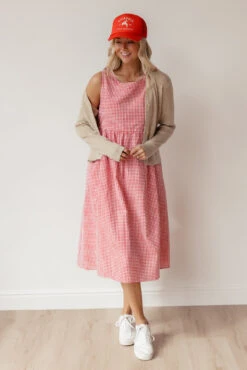 Gingham Summer Tank Dress with Pockets - Sleeveless Midi