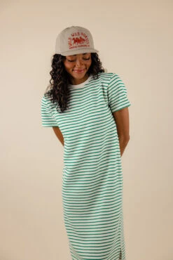 Striped Knit Midi Dress with Side Slit - Comfortable Boxy Fit -ROOLEE FASHION SHOP 7W4A1847