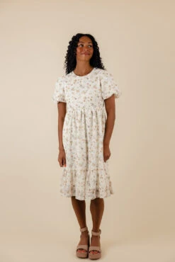 White Floral Puff Sleeve Midi Dress - Jordyn Ruffle Skirt Dress -ROOLEE FASHION SHOP 7W4A1925 05828072 e55a 4019 9bd0 14f0b9c56423