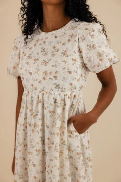 White Floral Puff Sleeve Midi Dress - Jordyn Ruffle Skirt Dress -ROOLEE FASHION SHOP 7W4A1932