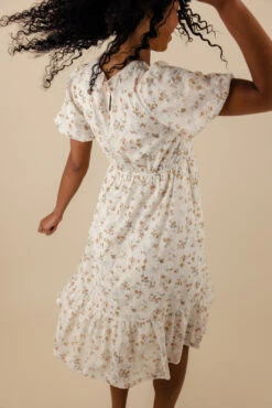 White Floral Puff Sleeve Midi Dress - Jordyn Ruffle Skirt Dress -ROOLEE FASHION SHOP 7W4A1939