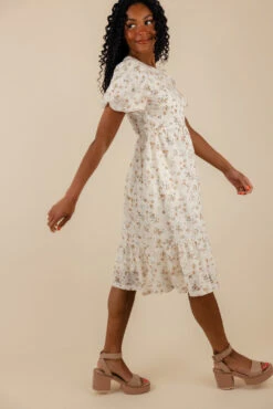 White Floral Puff Sleeve Midi Dress - Jordyn Ruffle Skirt Dress -ROOLEE FASHION SHOP 7W4A1976