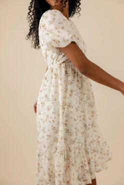 White Floral Puff Sleeve Midi Dress - Jordyn Ruffle Skirt Dress -ROOLEE FASHION SHOP 7W4A1979