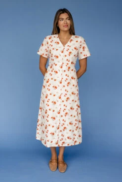 Floral V-Neck Button Front Dress with Pockets - The Emery -ROOLEE FASHION SHOP 7W4A2055